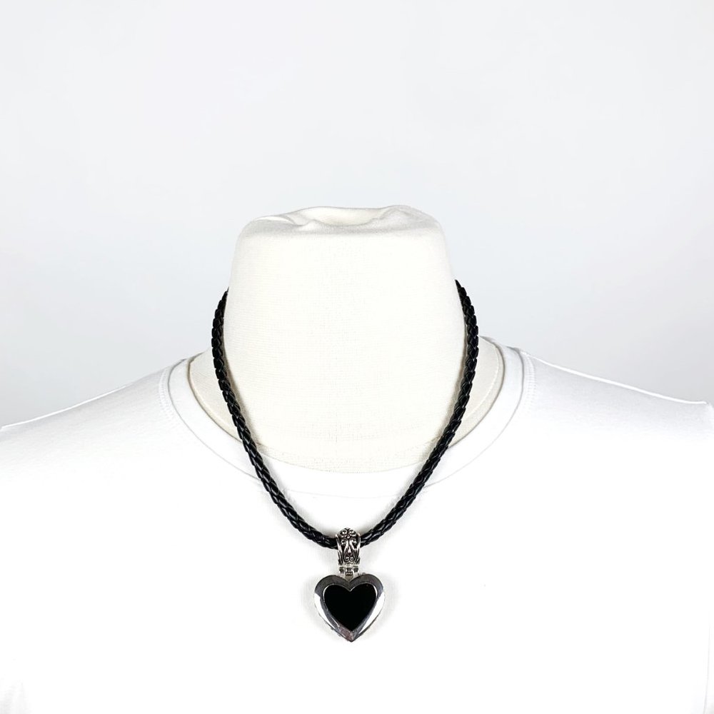 Silver and Black Heart Necklace and Earring Set - Picture 2 of 7